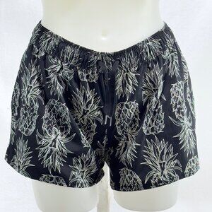 LAUREN JAMES Womens Short Shorts Black Pineapple Print Elastic Drawstring Size S